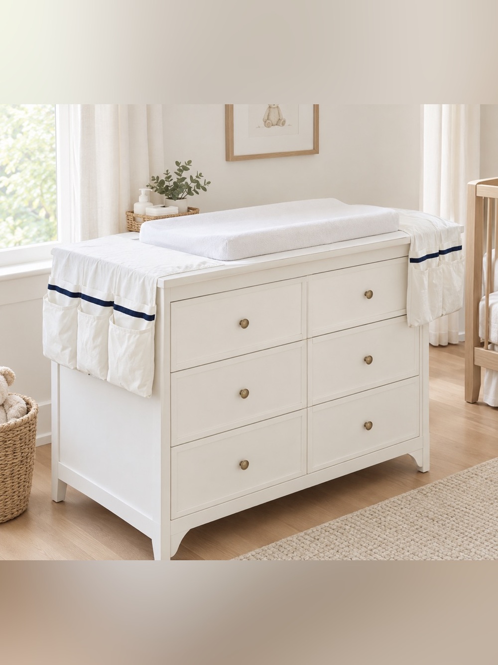 Pottery Barn Kids Harper Changing Table Runner White Navy 6 Pocket